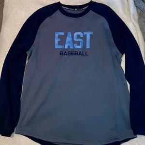 large navy blue + gray two toned adidas long sleeve shirt